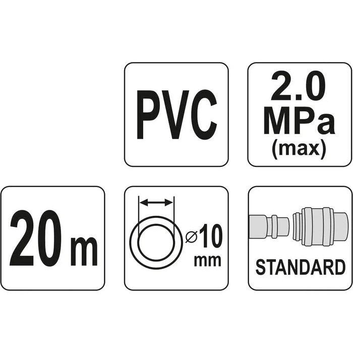 PVC gaisa šļūtene ar ātrajiem savienotājiem Ø10 x 14 mm, 20 m