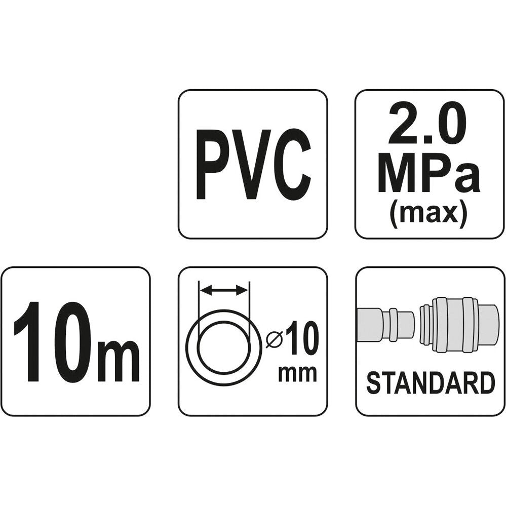 Gumijas gaisa šļūtene ar ātrajiem savienotājiem PVC (Ø10x14mm), 10m